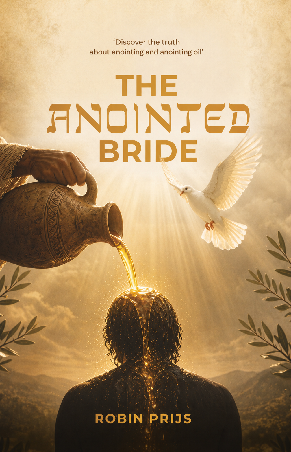 Cover of The Anointed Bride — golden anointing oil poured from a jar over a bowed head, with a descending white dove.